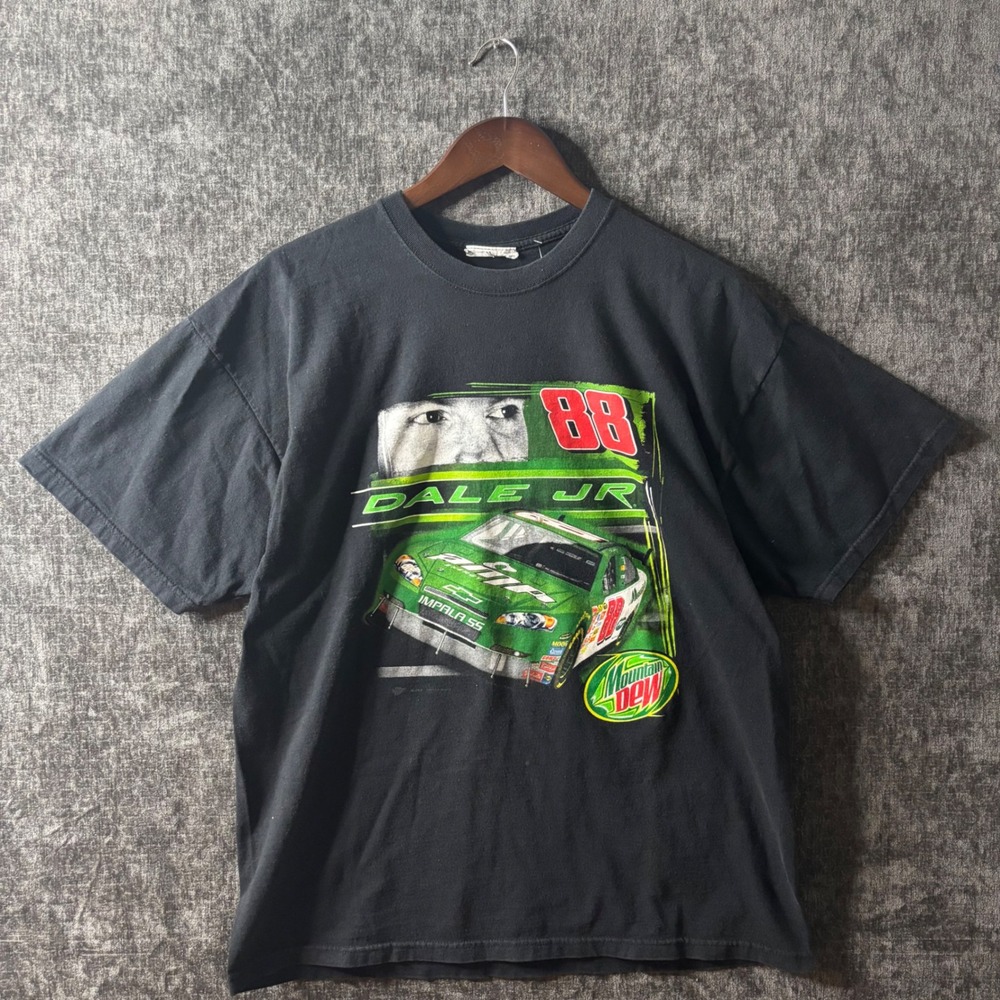 Vintage Dale Earnhardt Jr 88 Mountain Dew NASCAR Racing T-Shirt Black Large Y2K